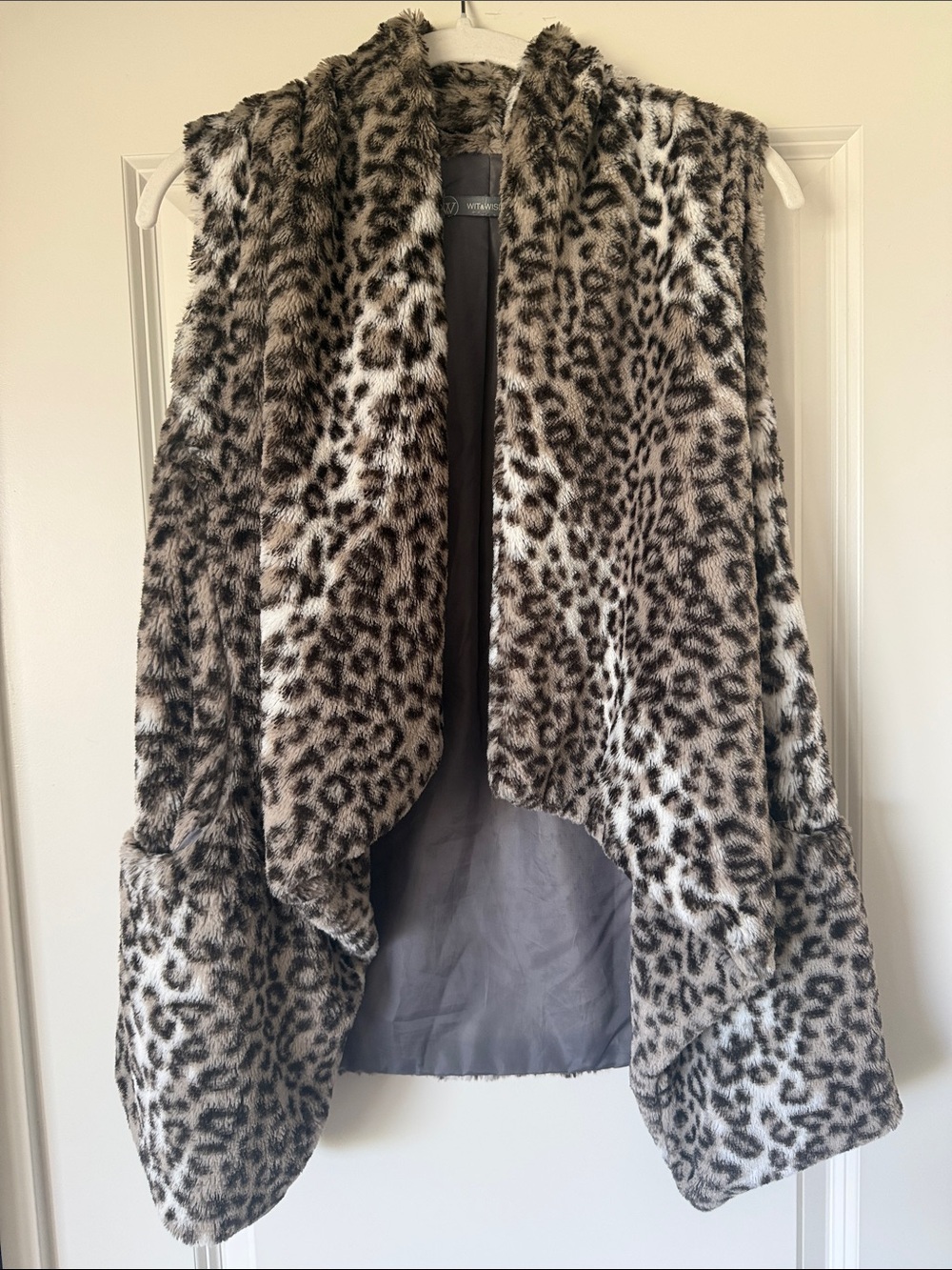 Wit & Wisdom Faux Fur Leopard Print Draped Vest XS